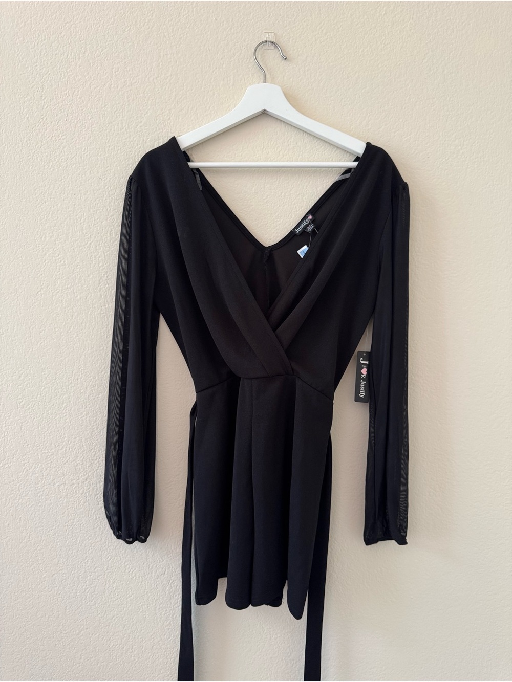 J for Justify Black Long Sleeve Wrap Dress